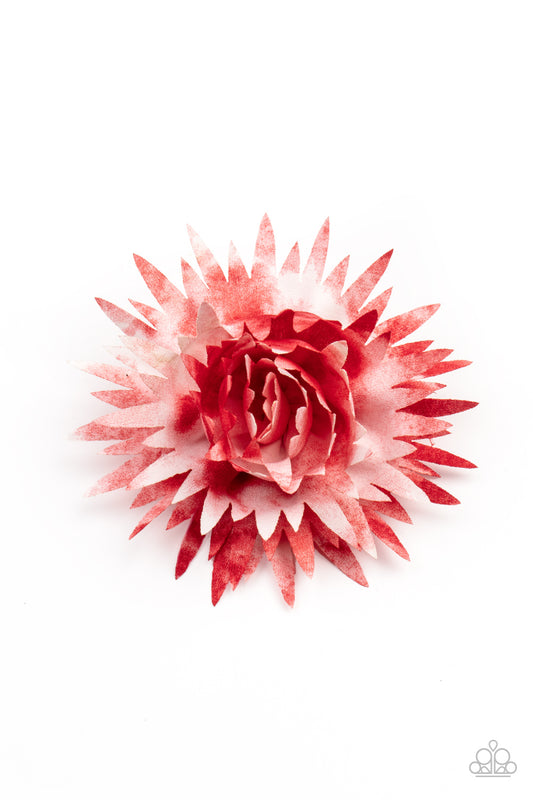 &lt;P&gt; Featuring red tie dye accents, boisterous petals bloom into a bouncy blossom. Features a standard hair clip on the back.&lt;/P&gt;

&lt;P&gt;&lt;I&gt;Sold as one individual hair clip. &lt;/I&gt;&lt;/P&gt;


&lt;img src=\&quot;https://d9b54x484lq62.cloudfront.net/paparazzi/shopping/images/517_tag150x115_1.png\&quot; alt=\&quot;New Kit\&quot; align=\&quot;middle\&quot; height=\&quot;50\&quot; width=\&quot;50\&quot;/&gt;