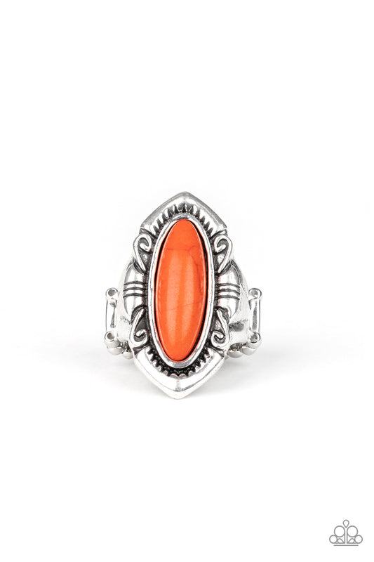 &lt;P&gt; An oblong orange stone is pressed into the center of an antiqued silver band swirling with tribal inspired patterns for a seasonal finish. Features a stretchy band for a flexible fit.
 &lt;/P&gt;  

&lt;P&gt; &lt;I&gt;  Sold as one individual ring.
&lt;/I&gt;&lt;/P&gt;

&lt;img src=\&quot;https://d9b54x484lq62.cloudfront.net/paparazzi/shopping/images/517_tag150x115_1.png\&quot; alt=\&quot;New Kit\&quot; align=\&quot;middle\&quot; height=\&quot;50\&quot; width=\&quot;50\&quot;/&gt;