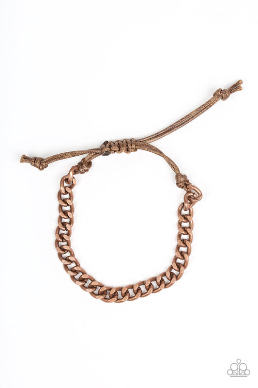 &lt;P&gt;Shiny brown cording knots around the ends of a dainty copper beveled cable chain that is wrapped across the top of the wrist for a versatile look. Features an adjustable sliding knot closure.
&lt;/P&gt;  

&lt;P&gt; &lt;I&gt;Sold as one individual bracelet. &lt;/I&gt;&lt;/P&gt;

&lt;img src=\&quot;https://d9b54x484lq62.cloudfront.net/paparazzi/shopping/images/517_tag150x115_1.png\&quot; alt=\&quot;New Kit\&quot; align=\&quot;middle\&quot; height=\&quot;50\&quot; width=\&quot;50\&quot;/&gt;