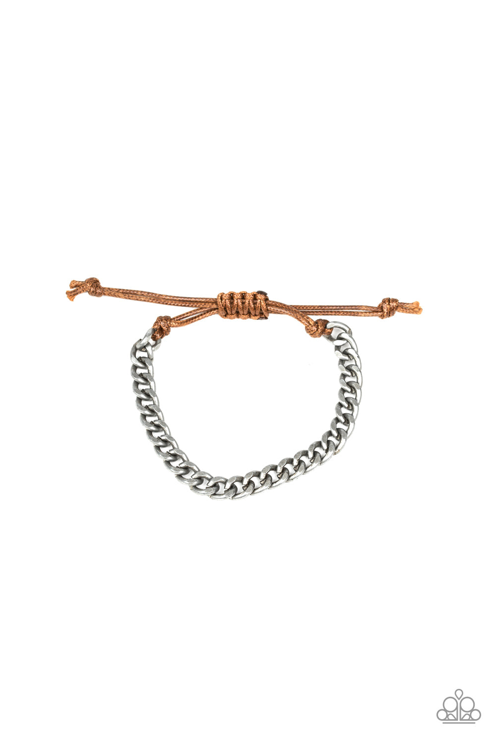&lt;P&gt;Shiny brown cording knots around the ends of a dainty silver beveled cable chain that is wrapped across the top of the wrist for a versatile look. Features an adjustable sliding knot closure.
&lt;/P&gt;  

&lt;P&gt; &lt;I&gt;Sold as one individual bracelet. &lt;/I&gt;&lt;/P&gt;

&lt;img src=\&quot;https://d9b54x484lq62.cloudfront.net/paparazzi/shopping/images/517_tag150x115_1.png\&quot; alt=\&quot;New Kit\&quot; align=\&quot;middle\&quot; height=\&quot;50\&quot; width=\&quot;50\&quot;/&gt;