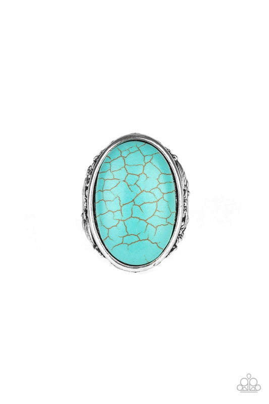 &lt;P&gt;  A dramatically oversized turquoise stone is pressed into a thick silver frame embossed in leafy silver flowers, creating a statement-making centerpiece. Features a stretchy band for a flexible fit.
&lt;/P&gt;  

&lt;P&gt; &lt;I&gt;  Sold as one individual ring.
&lt;/I&gt;&lt;/P&gt;



&lt;img src=\&quot;https://d9b54x484lq62.cloudfront.net/paparazzi/shopping/images/517_tag150x115_1.png\&quot; alt=\&quot;New Kit\&quot; align=\&quot;middle\&quot; height=\&quot;50\&quot; width=\&quot;50\&quot;/&gt;