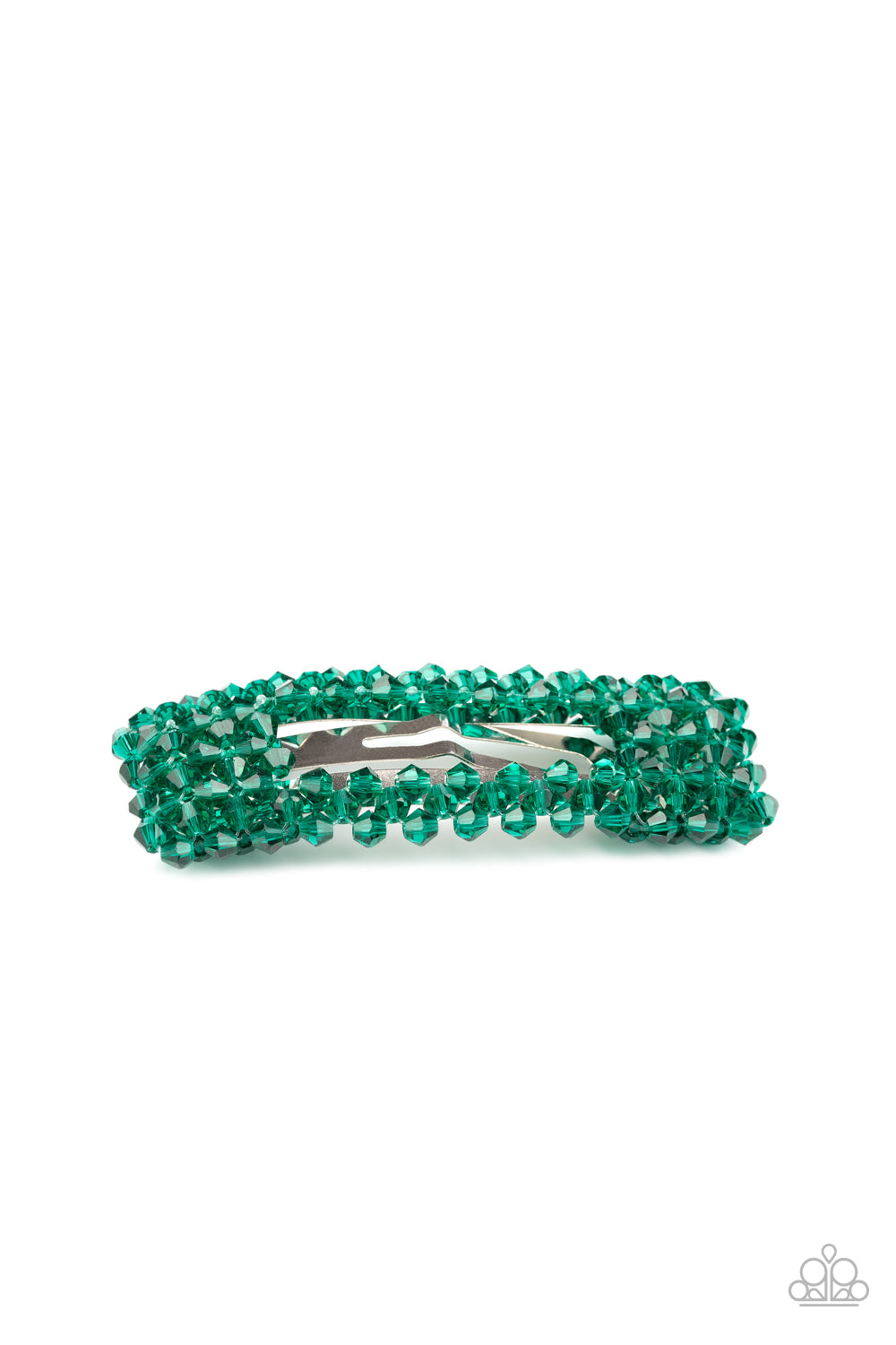 &lt;P&gt; Faceted green crystal-like beads bedazzle the front of a rectangular hair clip for a sparkly finish. Features a standard snap clip on the back.&lt;/P&gt;

&lt;P&gt;&lt;I&gt;Sold as one individual hair clip.&lt;/I&gt;&lt;/P&gt;


&lt;img src=\&quot;https://d9b54x484lq62.cloudfront.net/paparazzi/shopping/images/517_tag150x115_1.png\&quot; alt=\&quot;New Kit\&quot; align=\&quot;middle\&quot; height=\&quot;50\&quot; width=\&quot;50\&quot;/&gt;