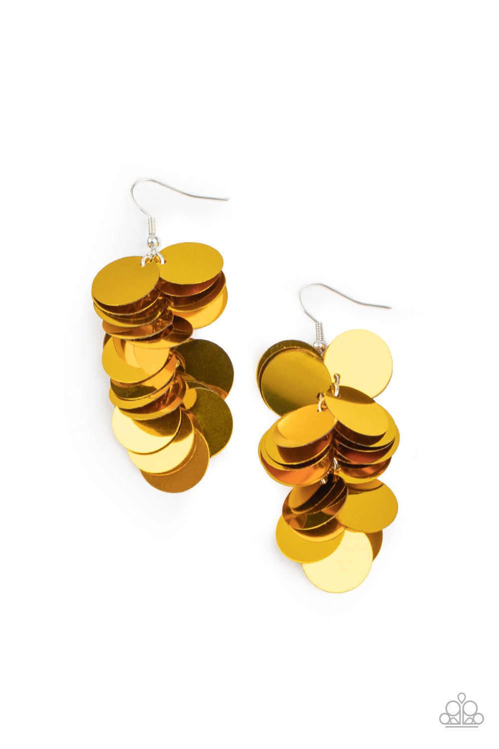 &lt;P&gt;A cluster of bubbly gold sequins dangle from the ear, creating effortless effervescence. Earring attaches to a standard fishhook fitting.&lt;/P&gt;  

&lt;P&gt; &lt;I&gt;  Sold as one pair of earrings. &lt;/I&gt;  &lt;/P&gt;


&lt;img src=\&quot;https://d9b54x484lq62.cloudfront.net/paparazzi/shopping/images/517_tag150x115_1.png\&quot; alt=\&quot;New Kit\&quot; align=\&quot;middle\&quot; height=\&quot;50\&quot; width=\&quot;50\&quot;/&gt;