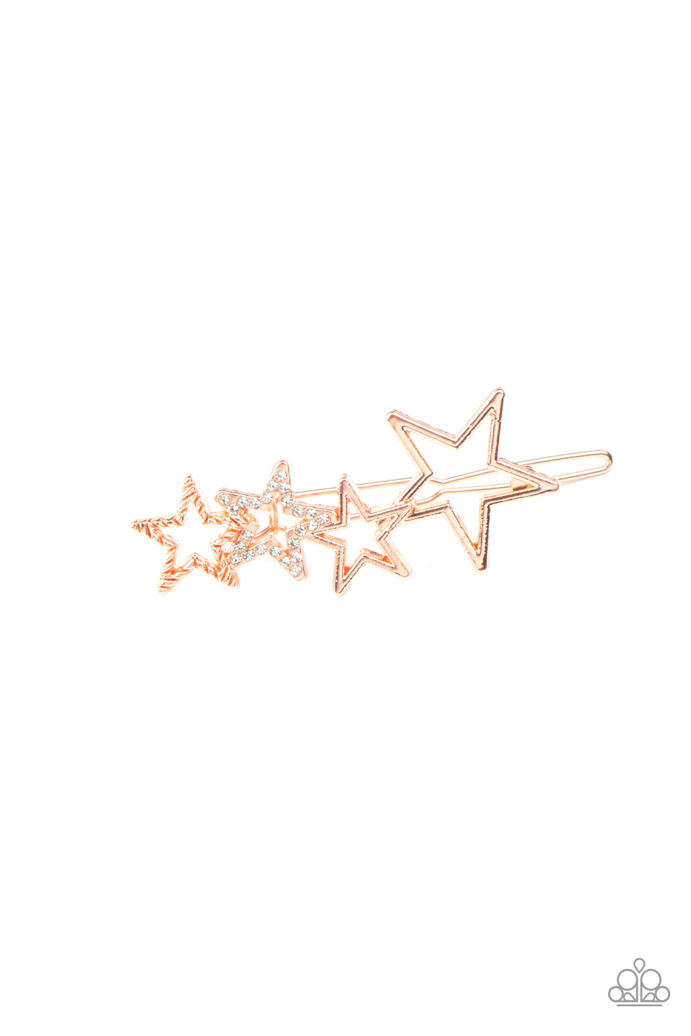 &lt;P&gt;Featuring shiny, textured, and white rhinestone encrusted finishes, a collection of shiny copper stars coalesce into a stellar frame. Features a clamp barrette closure.&lt;/P&gt;

&lt;P&gt;&lt;I&gt;Sold as one individual hair clip.&lt;/I&gt;&lt;/P&gt;


&lt;img src=\&quot;https://d9b54x484lq62.cloudfront.net/paparazzi/shopping/images/517_tag150x115_1.png\&quot; alt=\&quot;New Kit\&quot; align=\&quot;middle\&quot; height=\&quot;50\&quot; width=\&quot;50\&quot;/&gt;