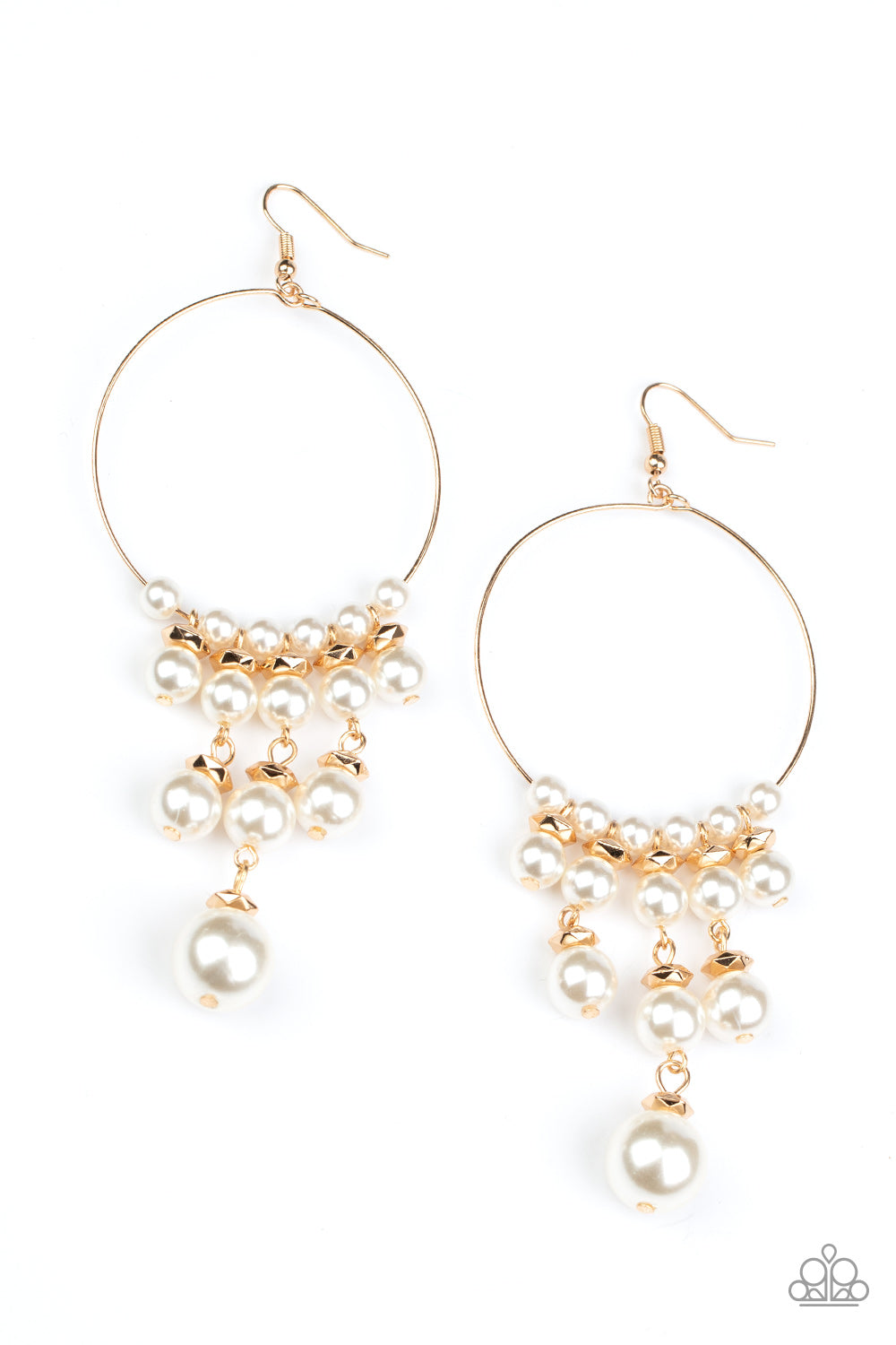 &lt;P&gt;Tiers of faceted gold beads and bubbly white pearls dangle from the bottom of a dainty gold wire hoop, creating an elegant fringe. Earring attaches to a standard fishhook fitting.&lt;/P&gt;  

&lt;P&gt; &lt;I&gt;  Sold as one pair of earrings. &lt;/I&gt;  &lt;/P&gt;


&lt;img src=\&quot;https://d9b54x484lq62.cloudfront.net/paparazzi/shopping/images/517_tag150x115_1.png\&quot; alt=\&quot;New Kit\&quot; align=\&quot;middle\&quot; height=\&quot;50\&quot; width=\&quot;50\&quot;/&gt;