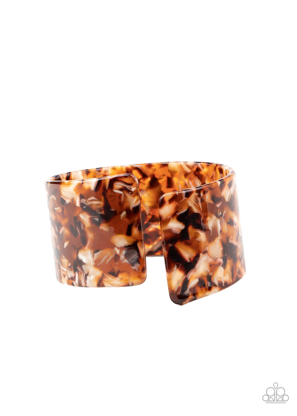 &lt;P&gt;Featuring a colorful tortoise shell pattern, a brown acrylic cuff asymmetrically wraps around the wrist, creating a tilted opening for a retro finish.&lt;/P&gt;

&lt;P&gt;&lt;I&gt; Sold as one individual bracelet.&lt;/I&gt;&lt;/p&gt;

&lt;img src=\&quot;https://d9b54x484lq62.cloudfront.net/paparazzi/shopping/images/517_tag150x115_1.png\&quot; alt=\&quot;New Kit\&quot; align=\&quot;middle\&quot; height=\&quot;50\&quot; width=\&quot;50\&quot;/&gt;