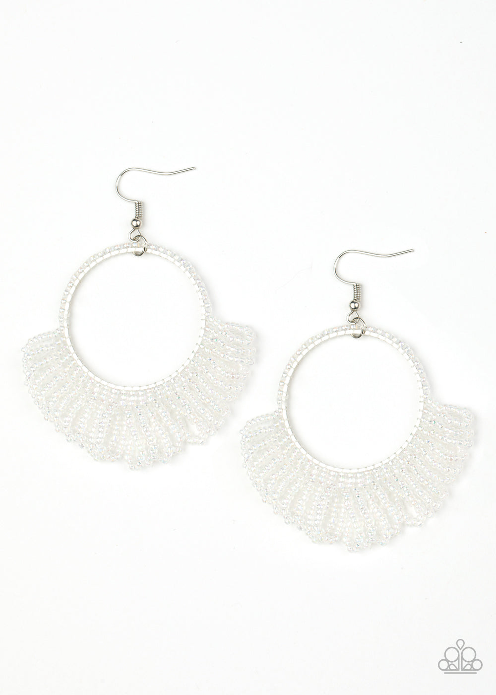 &lt;P&gt;Rings of dainty iridescent seed beads cascade from the bottom of a matching beaded hoop, creating a dramatically colorful fringe. Earring attaches to a standard fishhook fitting.&lt;/P&gt;  

&lt;P&gt; &lt;I&gt;  Sold as one pair of earrings. &lt;/I&gt;  &lt;/P&gt;


&lt;img src=\&quot;https://d9b54x484lq62.cloudfront.net/paparazzi/shopping/images/517_tag150x115_1.png\&quot; alt=\&quot;New Kit\&quot; align=\&quot;middle\&quot; height=\&quot;50\&quot; width=\&quot;50\&quot;/&gt;