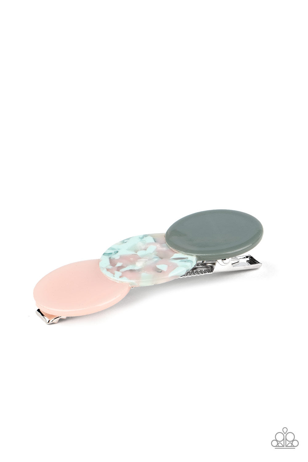 &lt;P&gt;Featuring polished and shell-like finishes, a trio of pink, blue and pink tortoise shell, and gray acrylic circles delicately overlap into a bubbly frame. Features a standard hair clip on the back.&lt;/P&gt;

&lt;P&gt;&lt;I&gt;Sold as one individual hair clip.&lt;/I&gt;&lt;/P&gt;


&lt;img src=\&quot;https://d9b54x484lq62.cloudfront.net/paparazzi/shopping/images/517_tag150x115_1.png\&quot; alt=\&quot;New Kit\&quot; align=\&quot;middle\&quot; height=\&quot;50\&quot; width=\&quot;50\&quot;/&gt;