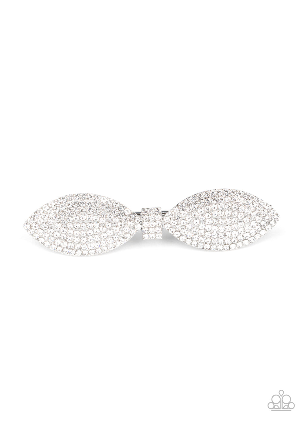 &lt;P&gt;A silver bow is encrusted in row after row of glassy white rhinestones, creating a sparkling centerpiece. Features a standard hair clip on the back.&lt;/P&gt;

&lt;P&gt;&lt;I&gt;Sold as one individual hair clip.&lt;/I&gt;&lt;/P&gt;


&lt;img src=\&quot;https://d9b54x484lq62.cloudfront.net/paparazzi/shopping/images/517_tag150x115_1.png\&quot; alt=\&quot;New Kit\&quot; align=\&quot;middle\&quot; height=\&quot;50\&quot; width=\&quot;50\&quot;/&gt;