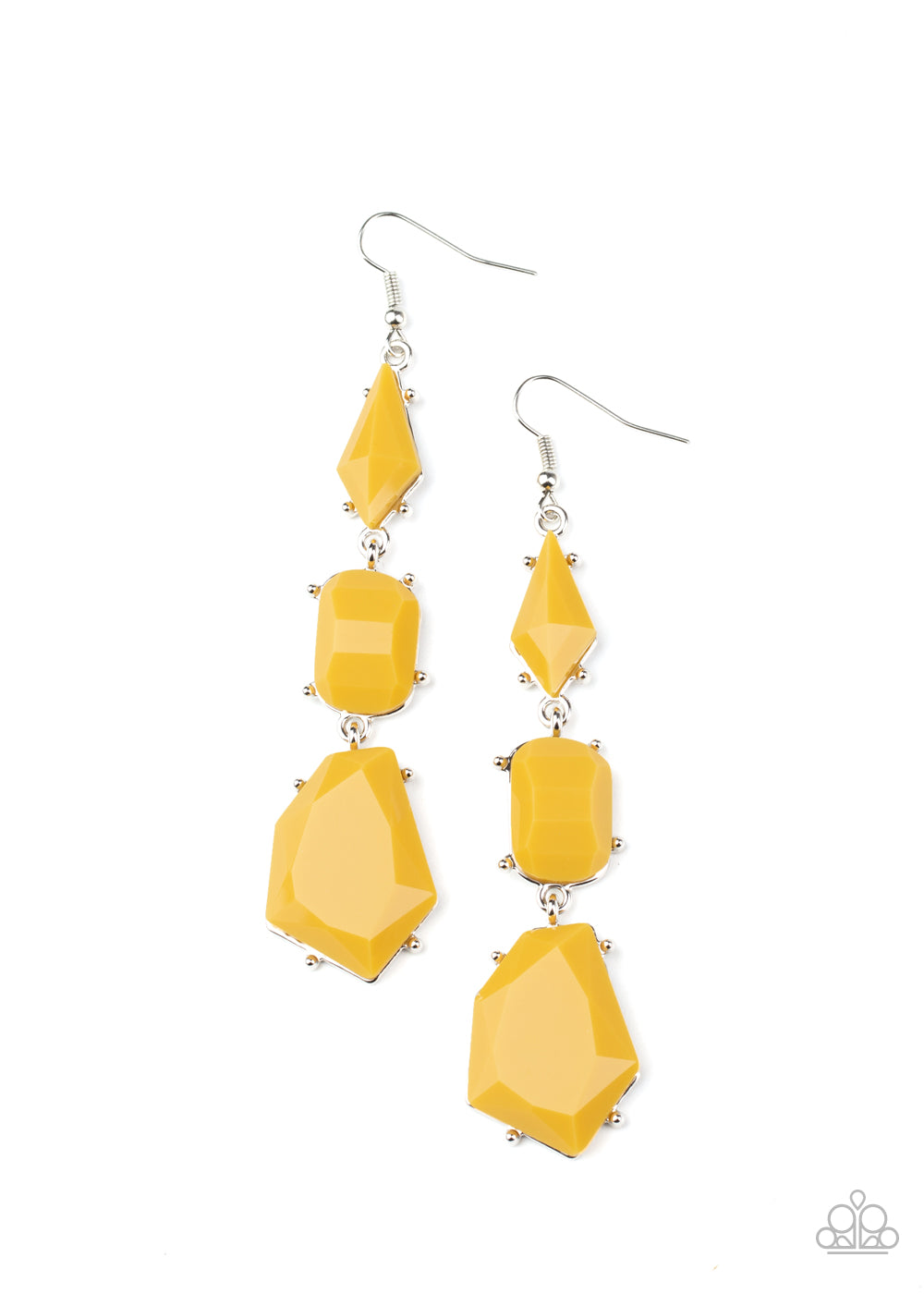 &lt;P&gt;Varying in shape, imperfectly faceted yellow beads are encased in studded silver frames as they delicately link into a colorful lure. Earring attaches to a standard fishhook fitting.&lt;/P&gt;  

&lt;P&gt; &lt;I&gt;  Sold as one pair of earrings. &lt;/I&gt;  &lt;/P&gt;

&lt;img src=\&quot;https://d9b54x484lq62.cloudfront.net/paparazzi/shopping/images/517_tag150x115_1.png\&quot; alt=\&quot;New Kit\&quot; align=\&quot;middle\&quot; height=\&quot;50\&quot; width=\&quot;50\&quot;/&gt;