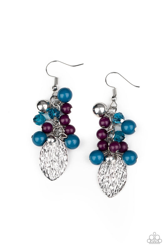 &lt;P&gt;A textured silver piece dangles from the bottom of a clustered fringe of bubbly plum, blue, and shiny silver beads, creating a vivacious lure. Earring attaches to a standard fishhook fitting.
&lt;/P&gt;  

&lt;P&gt; &lt;I&gt;  Sold as one pair of earrings. &lt;/I&gt;  &lt;/P&gt;


&lt;img src=\&quot;https://d9b54x484lq62.cloudfront.net/paparazzi/shopping/images/517_tag150x115_1.png\&quot; alt=\&quot;New Kit\&quot; align=\&quot;middle\&quot; height=\&quot;50\&quot; width=\&quot;50\&quot;/&gt;