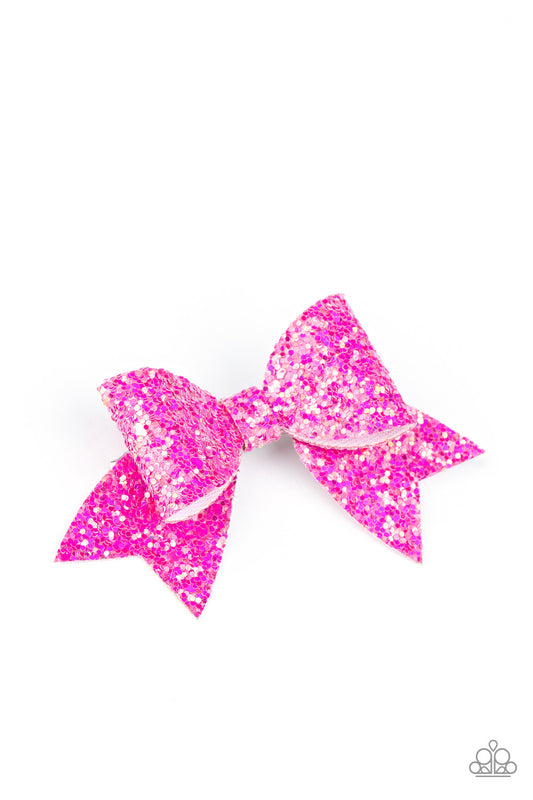 &lt;P&gt;Dusted in pink sequins, glittery leather pieces delicately knot into a dainty bow. Features a standard hair clip on the back. &lt;/P&gt;

&lt;P&gt;&lt;I&gt;Sold as one individual hair clip.  &lt;/I&gt;&lt;/P&gt;


&lt;img src=\&quot;https://d9b54x484lq62.cloudfront.net/paparazzi/shopping/images/517_tag150x115_1.png\&quot; alt=\&quot;New Kit\&quot; align=\&quot;middle\&quot; height=\&quot;50\&quot; width=\&quot;50\&quot;/&gt;