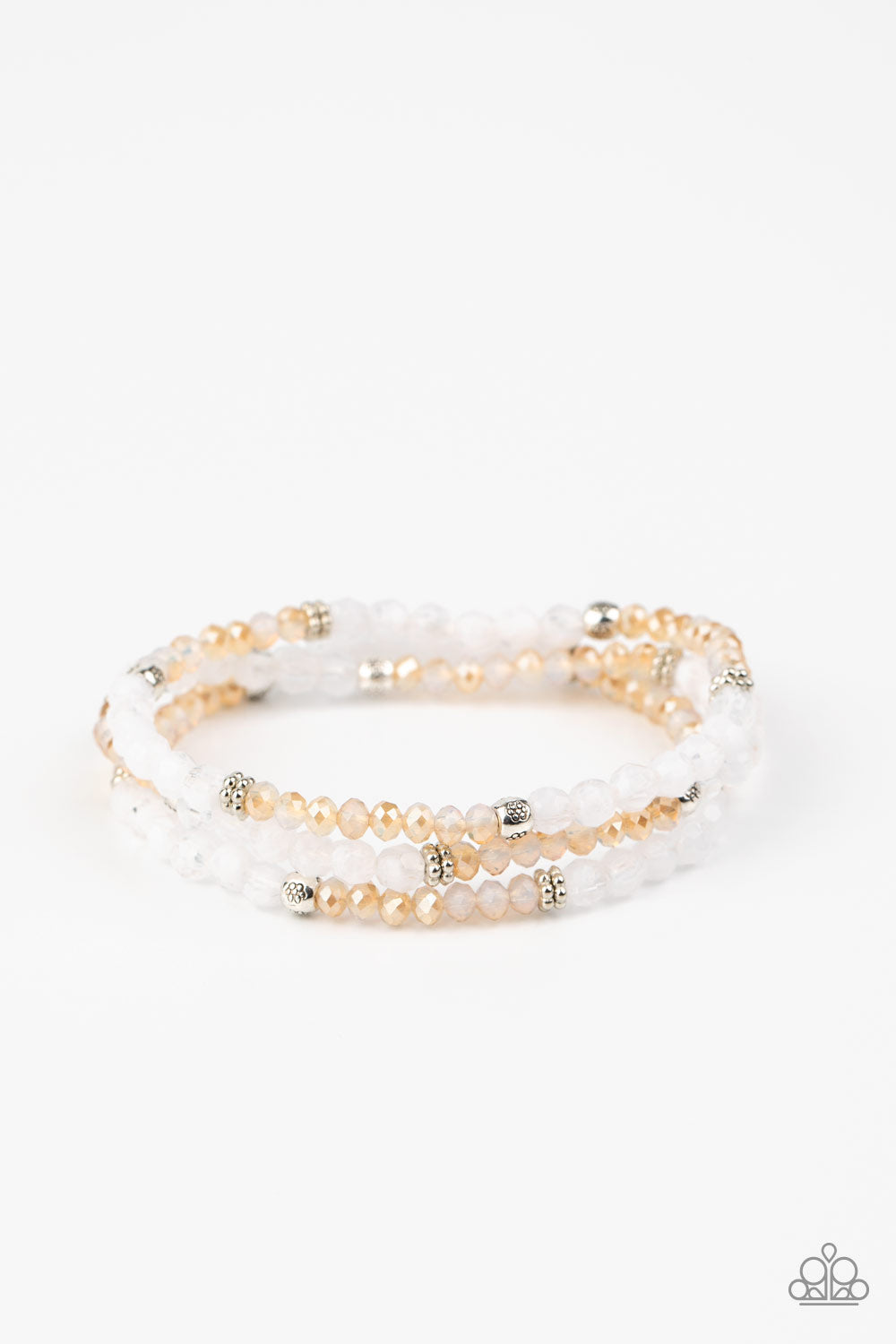 &lt;P&gt; A dainty collection of icy white and iridescent crystal-like beads join mismatched silver accents along stretchy bands around the wrist, creating whimsical layers.
&lt;/P&gt;

&lt;P&gt;&lt;I&gt; Sold as one set of three bracelets.&lt;/I&gt;&lt;/p&gt;


&lt;img src=\&quot;https://d9b54x484lq62.cloudfront.net/paparazzi/shopping/images/517_tag150x115_1.png\&quot; alt=\&quot;New Kit\&quot; align=\&quot;middle\&quot; height=\&quot;50\&quot; width=\&quot;50\&quot;/&gt;
