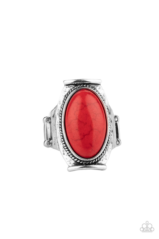 &lt;P&gt; A fiery red oval stone is nestled into a hammered silver plate that folds across the finger for a seasonal flair. Features a stretchy band for a flexible fit.&lt;/P&gt;  

&lt;P&gt; &lt;I&gt;  Sold as one individual ring.
&lt;/I&gt;&lt;/P&gt;

&lt;img src=\&quot;https://d9b54x484lq62.cloudfront.net/paparazzi/shopping/images/517_tag150x115_1.png\&quot; alt=\&quot;New Kit\&quot; align=\&quot;middle\&quot; height=\&quot;50\&quot; width=\&quot;50\&quot;/&gt;