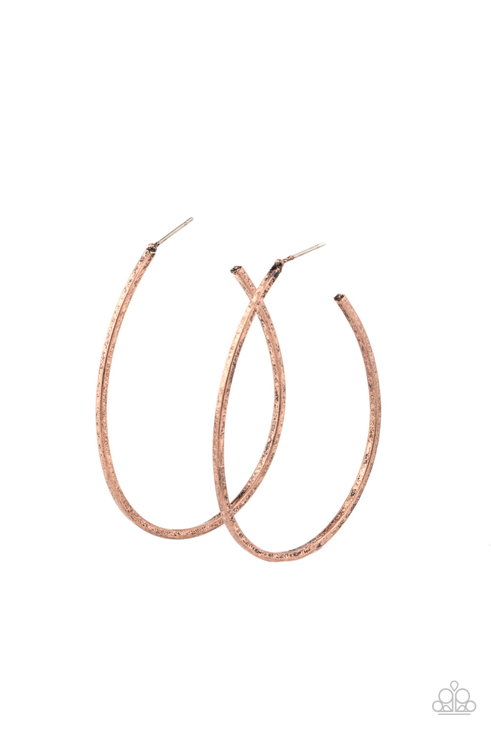 &lt;P&gt; An antiqued copper bar unexpectedly curls into an edgy shaped hoop for an abstract look. Earring attaches to a standard post fitting. Hoop measures approximately 1 3/4\&quot; in diameter.&lt;/P&gt;  

&lt;P&gt; &lt;I&gt;  Sold as one pair of hoop earrings. &lt;/I&gt;  &lt;/P&gt;


&lt;img src=\&quot;https://d9b54x484lq62.cloudfront.net/paparazzi/shopping/images/517_tag150x115_1.png\&quot; alt=\&quot;New Kit\&quot; align=\&quot;middle\&quot; height=\&quot;50\&quot; width=\&quot;50\&quot;/&gt;