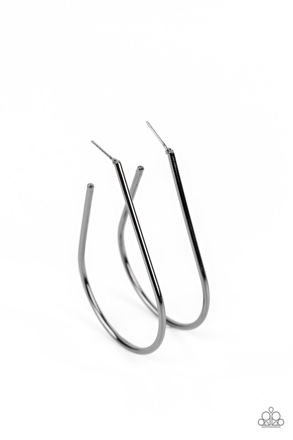 &lt;P&gt;A glistening gunmetal bar sleekly curls into an elongated hoop for a chic look. Earring attaches to a standard post fitting. Hoop measures approximately 1 1/2\&quot; in diameter.&lt;/P&gt;  

&lt;P&gt; &lt;I&gt;  Sold as one pair of hoop earrings. &lt;/I&gt;  &lt;/P&gt;


&lt;img src=\&quot;https://d9b54x484lq62.cloudfront.net/paparazzi/shopping/images/517_tag150x115_1.png\&quot; alt=\&quot;New Kit\&quot; align=\&quot;middle\&quot; height=\&quot;50\&quot; width=\&quot;50\&quot;/&gt;