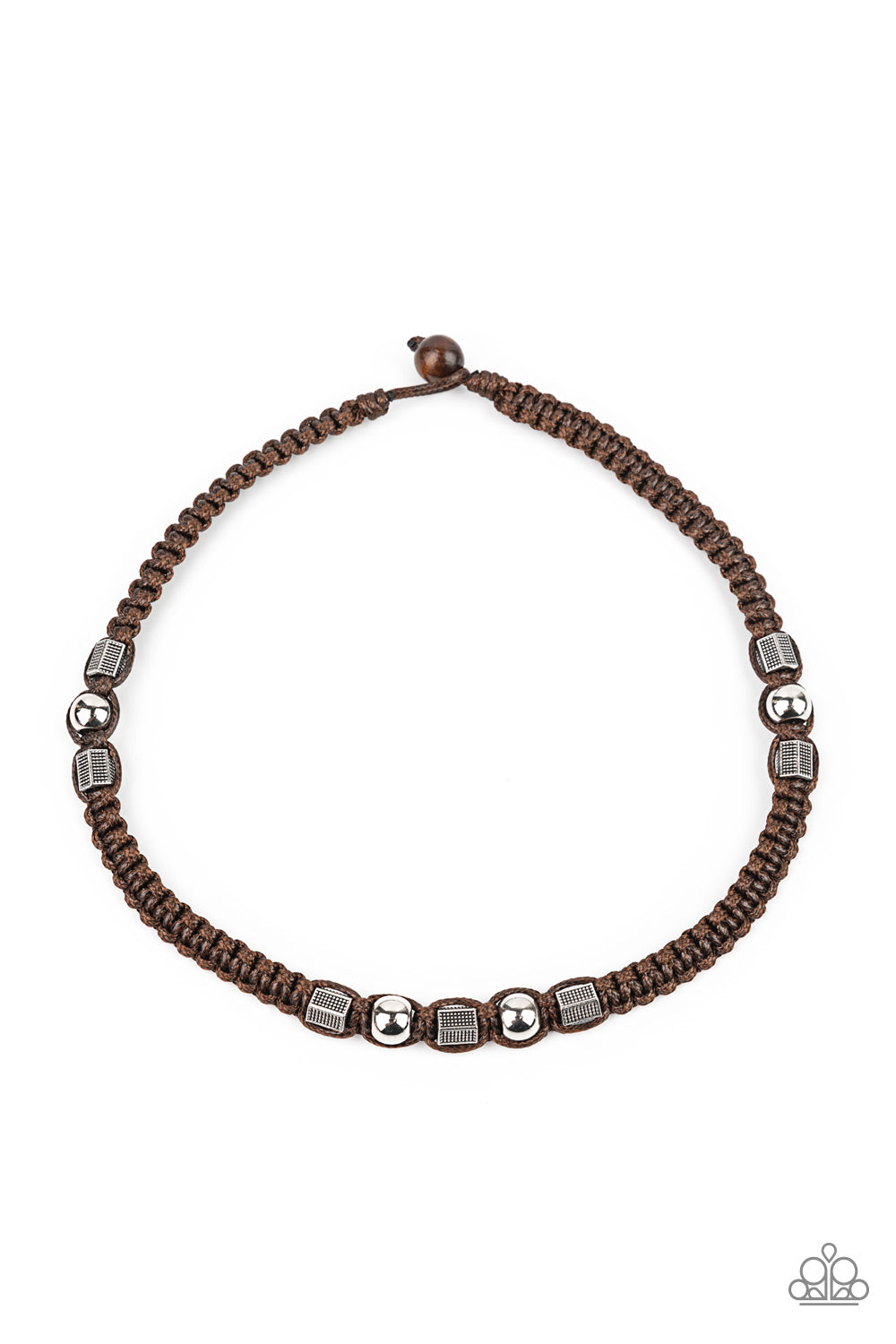 &lt;P&gt; Sections of shiny silver beads and studded hexagonal accents are knotted in place along a brown cord that has been braided around the neck for a seasonal look. Features a button loop closure. &lt;/p&gt;

&lt;P&gt;&lt;i&gt; Sold as one individual necklace.
&lt;/i&gt;&lt;/p&gt;

&lt;img src=\&quot;https://d9b54x484lq62.cloudfront.net/paparazzi/shopping/images/517_tag150x115_1.png\&quot; alt=\&quot;New Kit\&quot; align=\&quot;middle\&quot; height=\&quot;50\&quot; width=\&quot;50\&quot;/&gt;