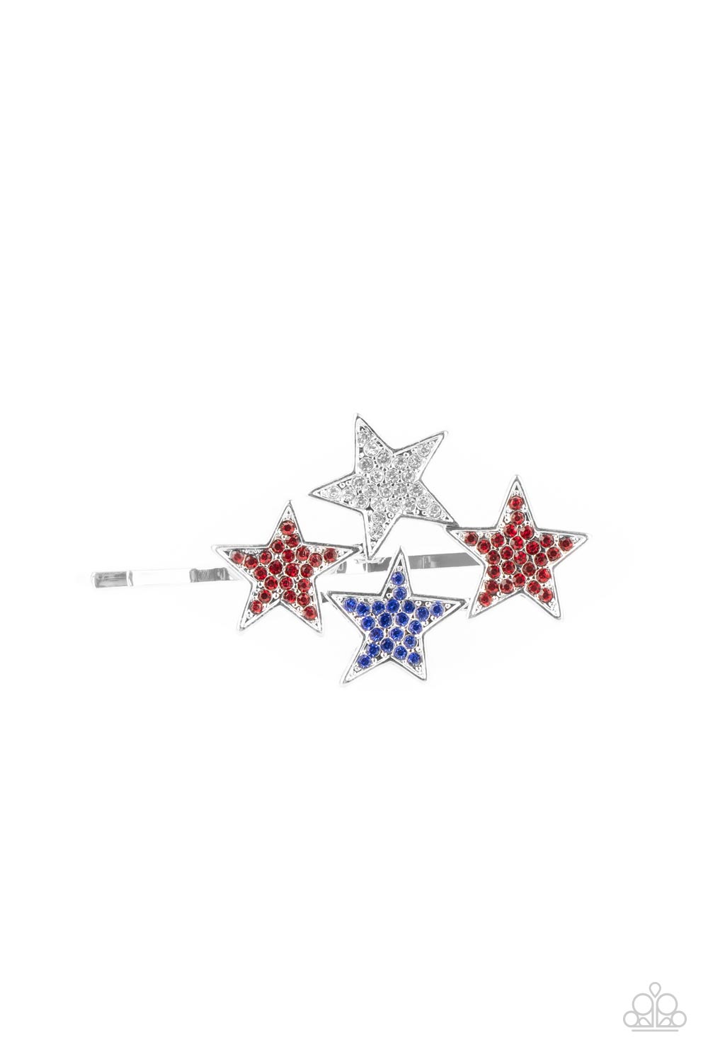 &lt;P&gt;Dotted in red, white, and blue rhinestones, an explosion of stars adorns the front of a silver bobby pin for a stellar patriotic shimmer. &lt;/P&gt;

&lt;P&gt;&lt;I&gt;Sold as one individual decorative bobby pin. &lt;/I&gt;&lt;/P&gt;


&lt;img src=\&quot;https://d9b54x484lq62.cloudfront.net/paparazzi/shopping/images/517_tag150x115_1.png\&quot; alt=\&quot;New Kit\&quot; align=\&quot;middle\&quot; height=\&quot;50\&quot; width=\&quot;50\&quot;/&gt;