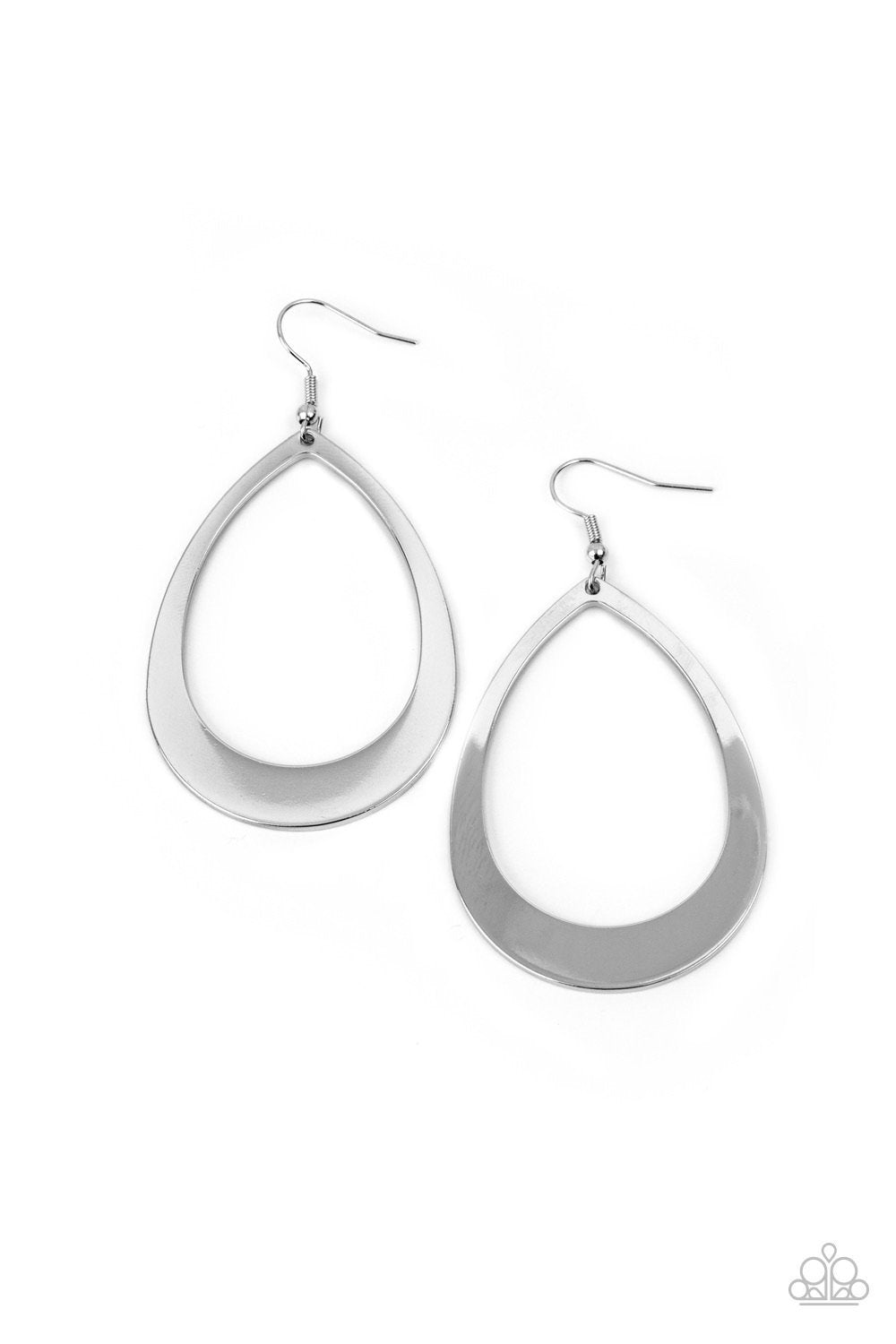 &lt;meta charset=\&quot;UTF-8\&quot;&gt;
&lt;p&gt;Widening at the bottom, a flat glistening silver teardrop swings from the ear for a simplistic shimmer. Earring attaches to a standard fishhook fitting.&lt;/p&gt;
&lt;p&gt;&lt;i&gt;Sold as one pair of earrings.&lt;/i&gt;&lt;/p&gt;