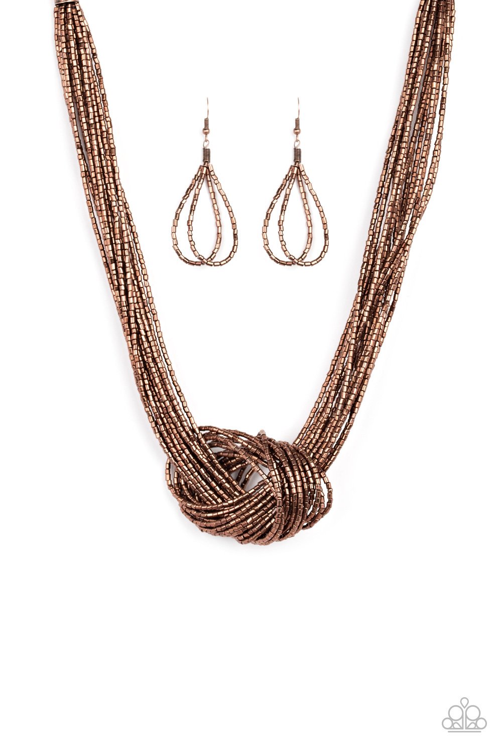 &lt;p&gt;Countless strands of copper seed beads delicately knot together below the collar to create an unforgettable statement piece. Features an adjustable clasp closure.&lt;/p&gt;
&lt;p&gt;&lt;i&gt;Sold as one individual necklace. Includes one pair of matching earrings.&lt;/i&gt;&lt;/p&gt;