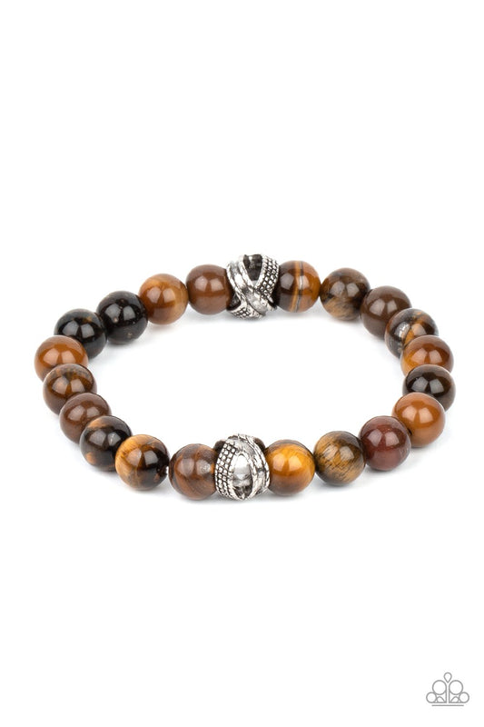 &lt;p&gt;Infused with textured silver accents, an earthy collection of tiger\&#039;s eye stones are threaded along a stretchy band around the wrist for a seasonal fashion. &lt;/p&gt;

&lt;p&gt;&lt;i&gt; Sold as one individual bracelet.&lt;/i&gt;&lt;/p&gt;


&lt;img src=\&quot;https://d9b54x484lq62.cloudfront.net/paparazzi/shopping/images/517_tag150x115_1.png\&quot; alt=\&quot;New Kit\&quot; align=\&quot;middle\&quot; height=\&quot;50\&quot; width=\&quot;50\&quot;&gt;