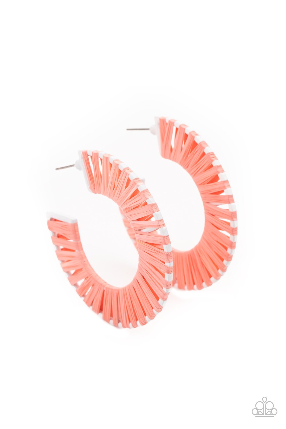 &lt;p&gt;Coral wicker-like cording is wrapped around a white hoop, creating a refreshing pop of color. Earring attaches to a standard post fitting. Hoop measures approximately 1 3/4\&quot; in diameter.
 &lt;/p&gt;  

&lt;p&gt; &lt;i&gt;  Sold as one pair of hoop earrings. &lt;/i&gt;  &lt;/p&gt;


&lt;img src=\&quot;https://d9b54x484lq62.cloudfront.net/paparazzi/shopping/images/517_tag150x115_1.png\&quot; alt=\&quot;New Kit\&quot; align=\&quot;middle\&quot; height=\&quot;50\&quot; width=\&quot;50\&quot;&gt;