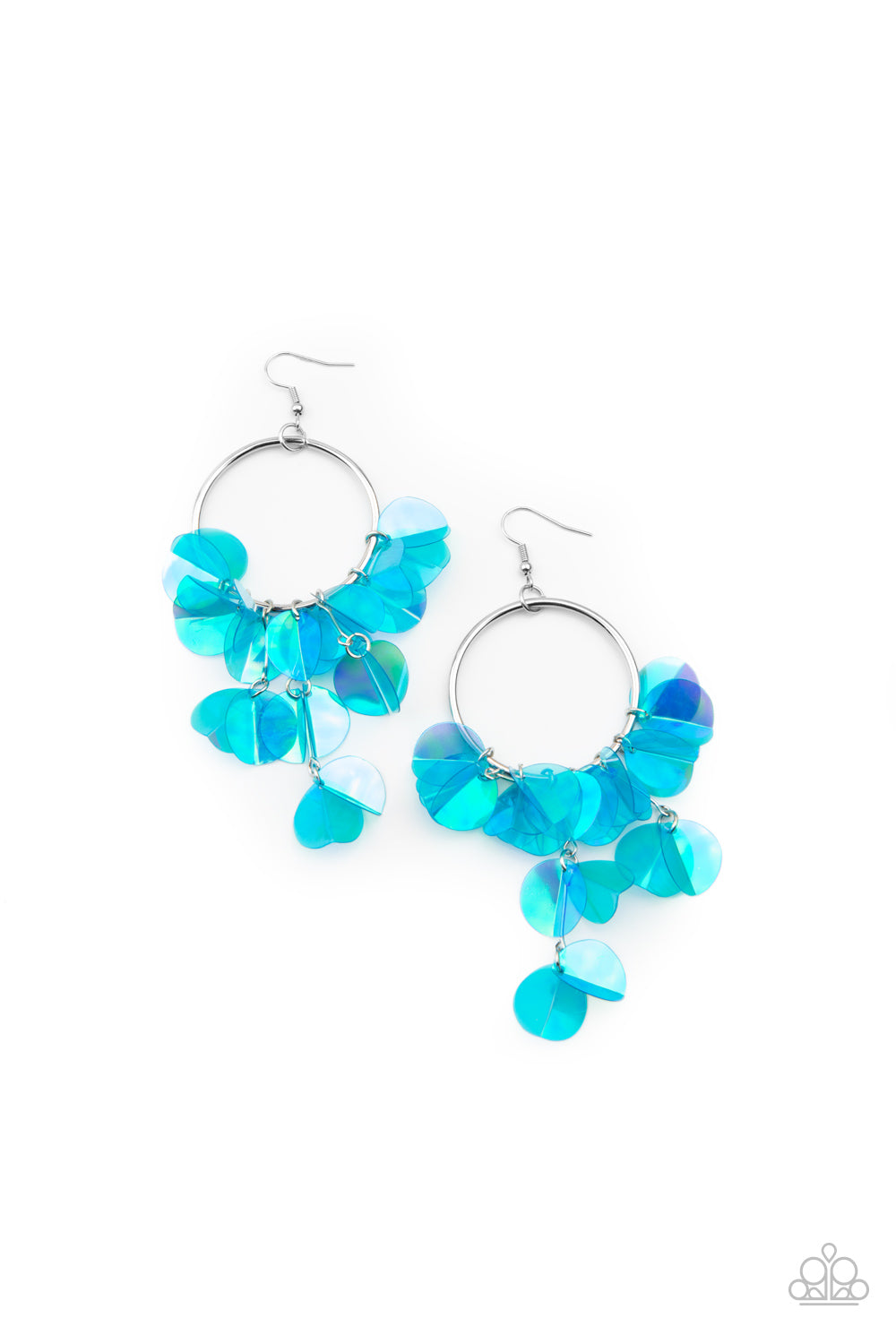 &lt;P&gt; Delicately folded in half, tassels of creased iridescent blue sequins swing from the bottom of a shiny silver hoop, creating an effervescent fringe. Earring attaches to a standard fishhook fitting.&lt;/P&gt;  

&lt;P&gt; &lt;I&gt;  Sold as one pair of earrings. &lt;/I&gt;  &lt;/P&gt;


&lt;img src=\&quot;https://d9b54x484lq62.cloudfront.net/paparazzi/shopping/images/517_tag150x115_1.png\&quot; alt=\&quot;New Kit\&quot; align=\&quot;middle\&quot; height=\&quot;50\&quot; width=\&quot;50\&quot;/&gt;
