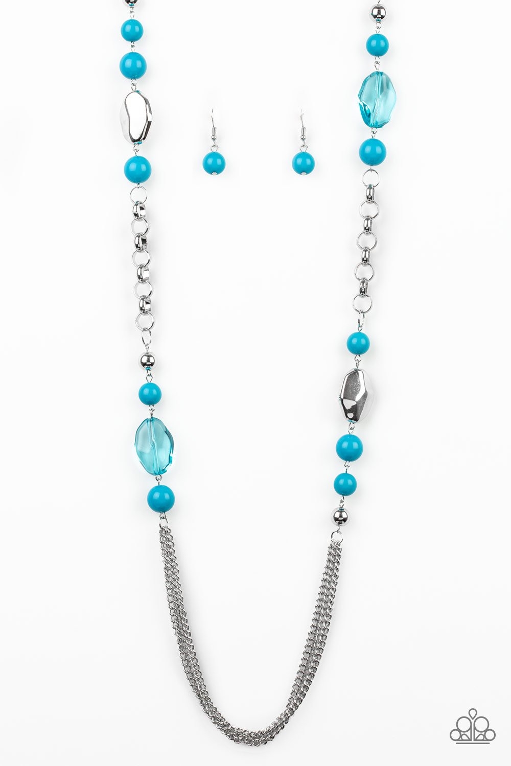 &lt;span&gt;A collection of faceted silver, crystal-like blue, polished blue, and silver beads give way to layers of shimmery silver chains for a whimsical look. Features an adjustable clasp closure.&lt;/span&gt;